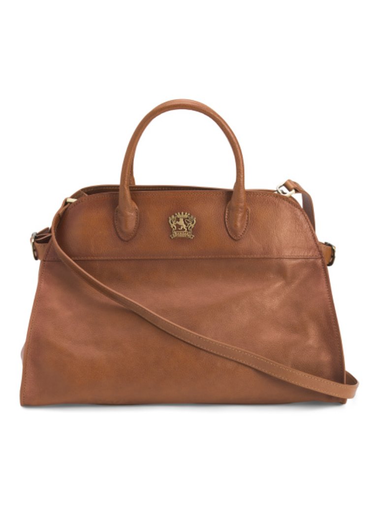 Pratesi Made In Italy Leather Large Satchel With Side Buckles